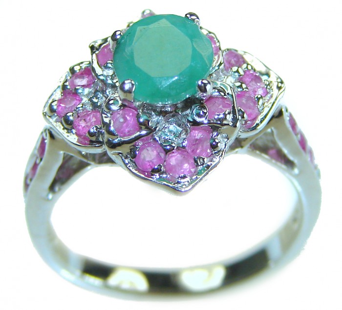 Unique design 2.2 carat Emerald Ruby .925 Sterling Silver handmade Ring size 6 - photo 3