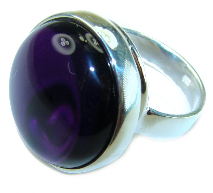 Purple Moon Amethyst .925 Sterling Silver Handcrafted Large Ring size 7 ADJUSTABLE - Close-up of Purple Moon Amethyst ring in .925 sterling silver setting