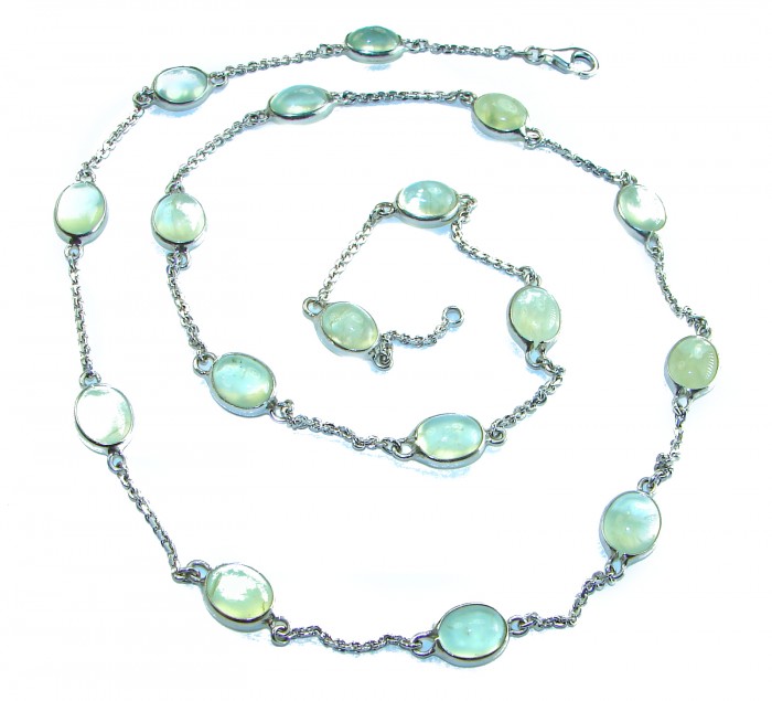 New Universe - Genuine Moss Prehnite .925 Sterling Silver handmade 26 inches long necklace - Necklace detail: sterling silver with oval moss prehnite stones