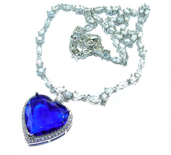 Titanic - Heart of The Ocean Necklace ~ 30.5 Ct Blue Sapphire Necklace In 925 Sterling Silver necklace - photo 5