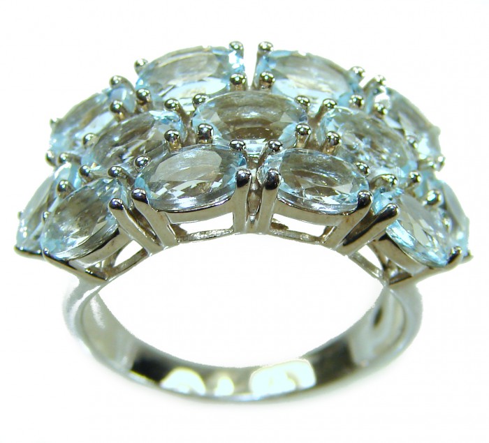 14.9 carat authentic Aquamarine .925 Sterling Silver Handcrafted Ring size 7 1/4 - Side view of Aquamarine ring in .925 Sterling Silver, 14.9 carats