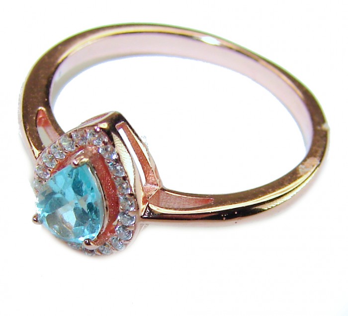 1.8 carat AQUAMARINE .925 Sterling Silver dipped in 18K Rose Gold Perfectly handcrafted Ring s. 6 - Side view of aquamarine silver ring dipped in 18K rose gold.