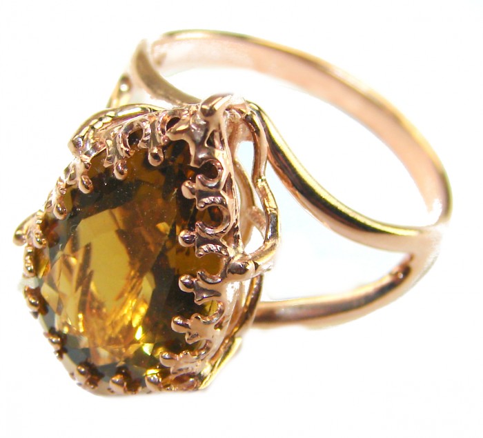 Celestial Energy 15.5 carat Champagne Smoky Topaz 18K Gold over .925 Sterling Silver Ring size 9 3/4 - Side view of Celestial Energy 15.5 ct Champagne Smoky Topaz ring