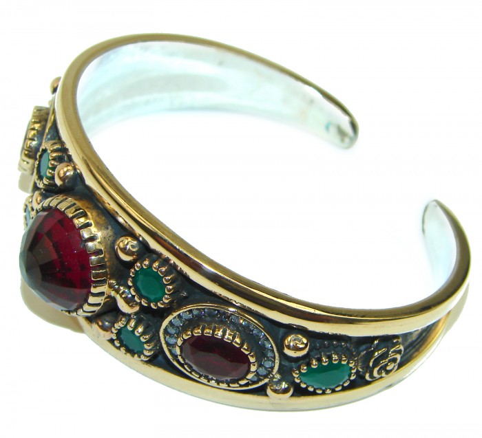 Victorian Style Created Ruby & White Topaz Sterling Silver Bracelet / Cuff - photo 2