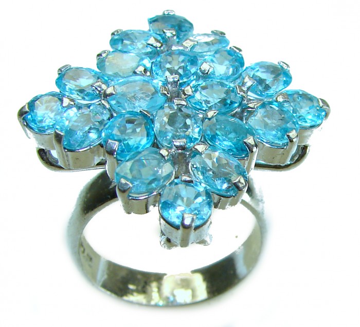 Electric Blue 21.5 carat Blue Swiss Topaz .925 Sterling Silver handcrafted Ring size 7 1/4 - photo 2