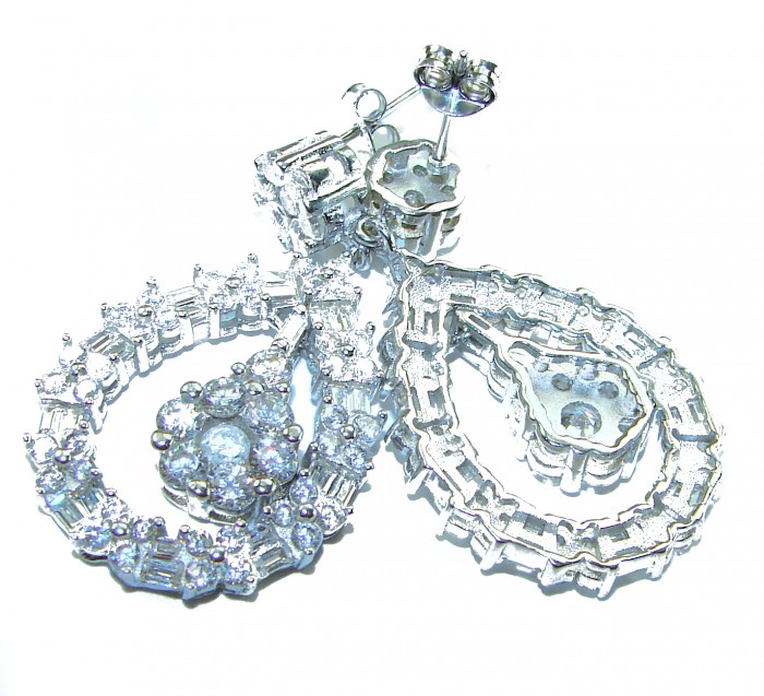 Allure Natural 16.2 carat White Topaz .925 Sterling Silver handcrafted earrings - Close-up of Allure 16.2 carat white topaz sterling silver earrings