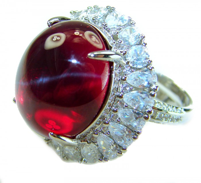 Bella Rosa Genuine 27.4 CARAT Star Ruby .925 Sterling Silver Large Statement Ring size 8 - Close-up of Bella Rosa 27.4 carat star ruby ring in sterling silver.