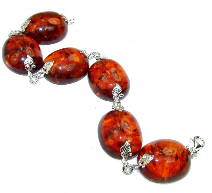 Large Beautiful Amber .925 Sterling Silver handcrafted Bracelet - photo 1