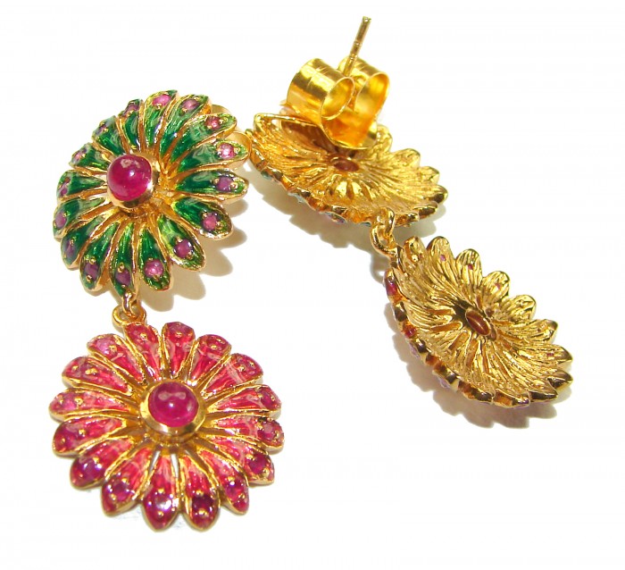 Scarlet Starlight Authentic Ruby Enamel 18K Gold over .925 Sterling Silver handcrafted earrings - photo 1