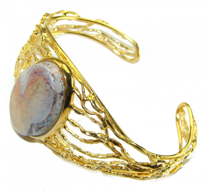 Authentic 29.8 carat Mexican Opal handmade 14K Gold over .925 Sterling Silver Bracelet / Cuff - photo 1