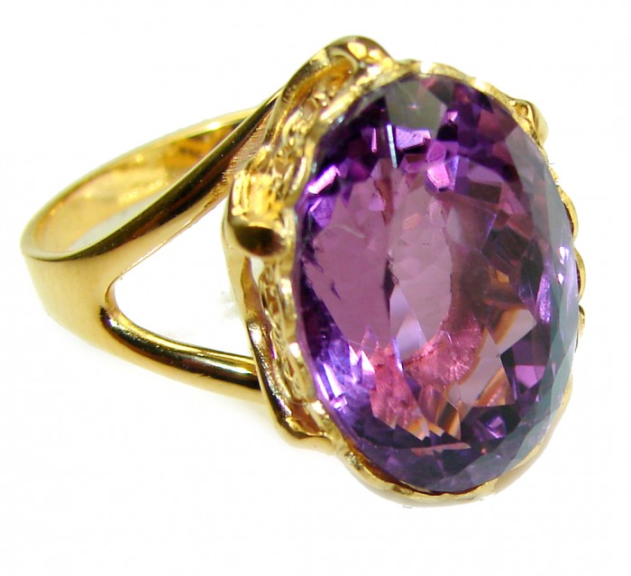 Dramatic design 8.8 carat AUTHENTIC Amethyst 14K Gold over .925 Sterling Silver Handcrafted Ring size 8 - photo 2