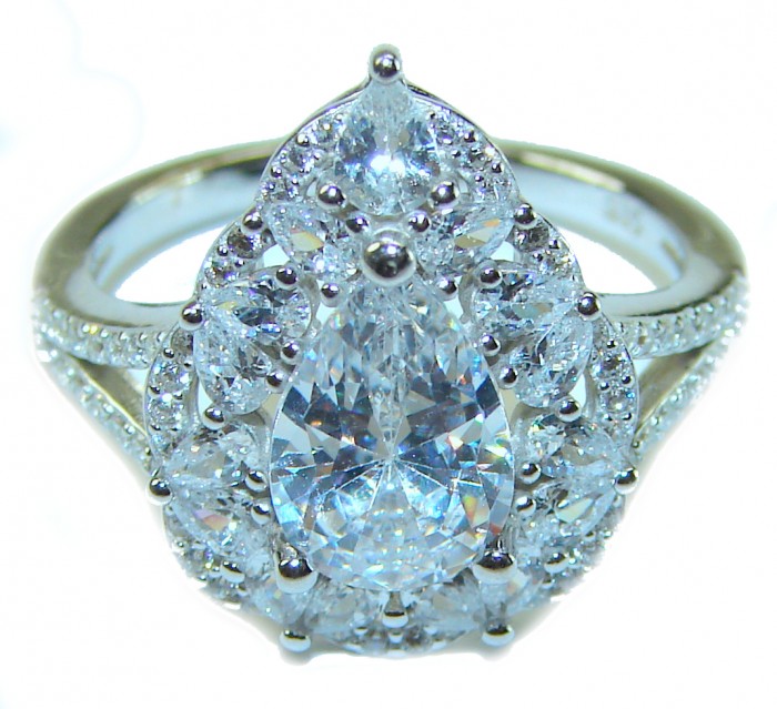 6.8 carat White Topaz .925 Sterling Silver brilliantly handcrafted stack ring s. 8 1/2 - Close-up of 6.8 carat white topaz sterling silver ring.