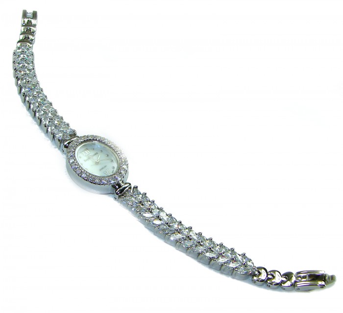 Precious 118.8 carat White Topaz .925 Sterling Silver handmade Bracelet - Watch - Elegant white topaz sterling silver watch, angled side view