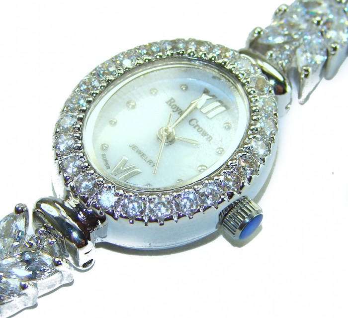 Precious 118.8 carat White Topaz .925 Sterling Silver handmade Bracelet - Watch - Close-up of luxury watch with white topaz and sterling silver details.