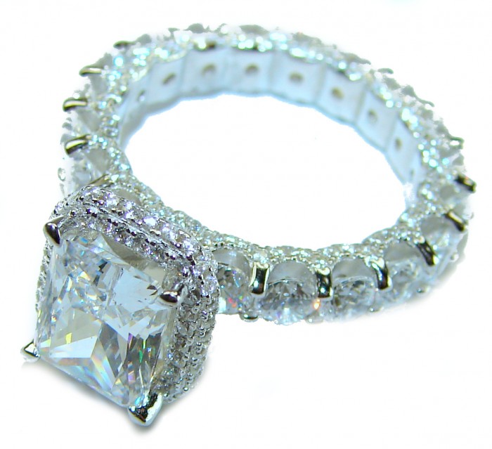 Pure Celestial Energy Natural 10.4 carat White Topaz .925 Sterling Silver handmade Statement Ring size 7 - Close-up of 10.4 carat White Topaz ring with diamond accents.