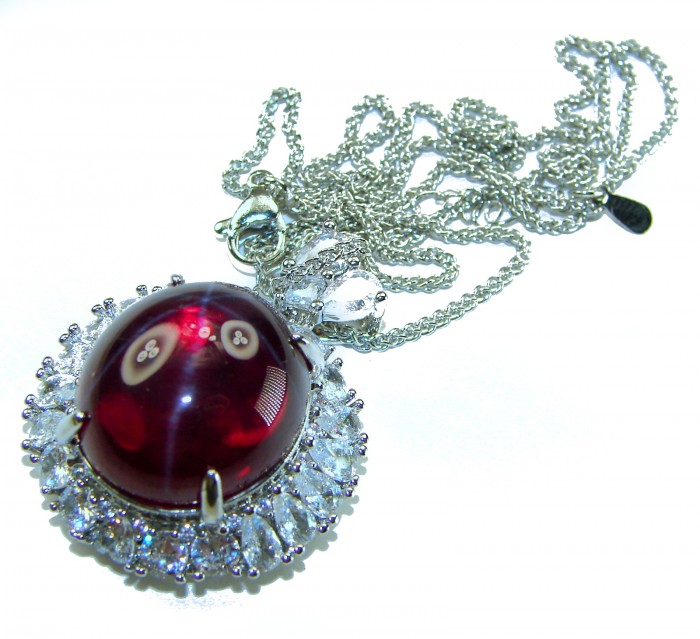 Magic Star 22.2 carat Star Ruby .925 Sterling Silver .925 Sterling Silver Statement Necklace - Close-up of Magic Star 22.2 carat star ruby pendant with chain.