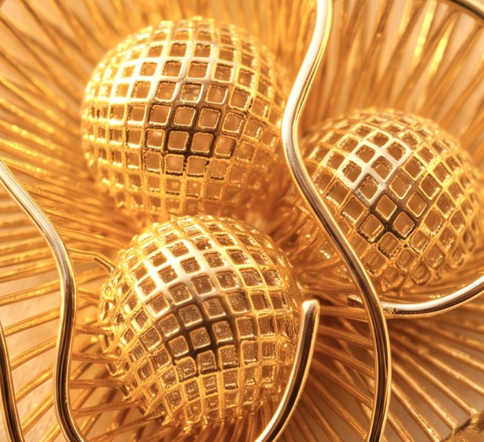 Dubai Style - Golden Rose .925 Sterling Silver dipped in 22K Gold handmade Pendant - Close-up of Dubai Style golden rose sphere design jewelry.