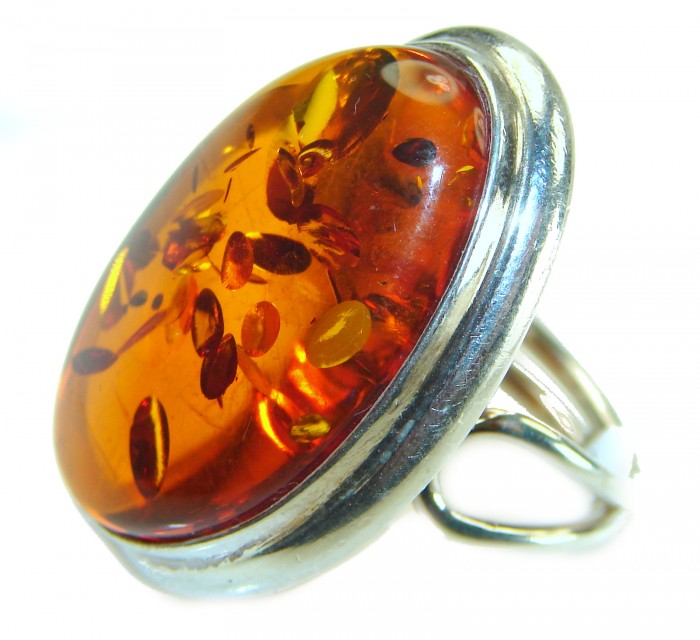 Beauty of the Sea Giant natural Baltic Amber .925 Sterling Silver handcrafted ring; s. 7 adjustable - photo 1