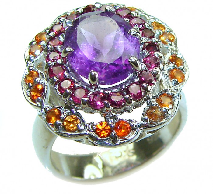 Dramatic design 11.8 carat Amethyst .925 Sterling Silver Handcrafted Ring size 7 - photo 2