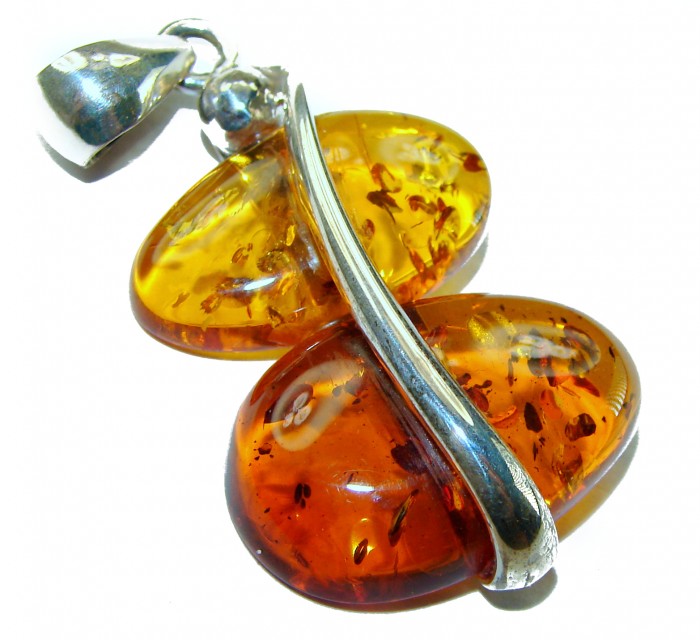 Authentic Golden Baltic Amber .925 Sterling Silver beautifully handcrafted Pendant - photo 1