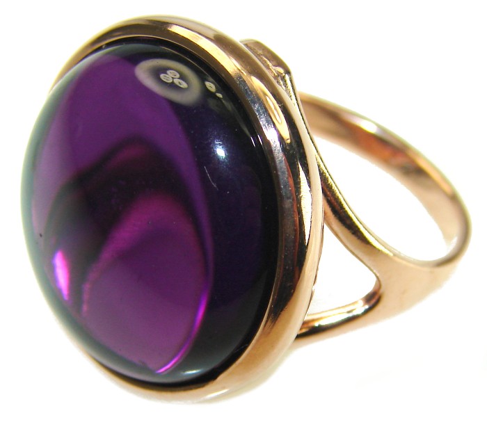 Purple Full Moon authentic 18.5 carat Amethyst 14K Gold over .925 Sterling Silver Handcrafted Large Ring size 8 - photo 1