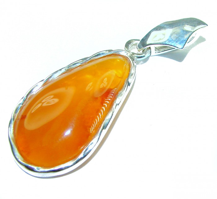 Prehistoric Authentic Golden Baltic Amber .925 Sterling Silver beautifully handcrafted Pendant - photo 2