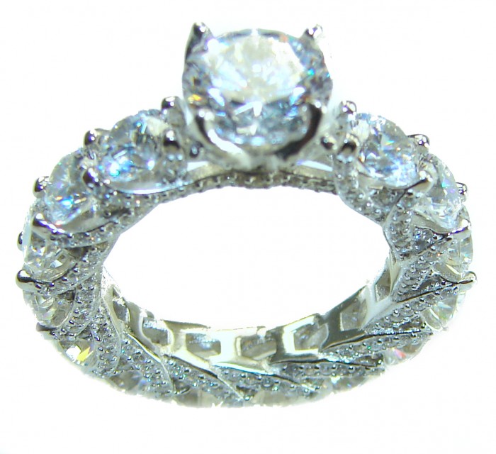 Shining Star 12.8 carat White Topaz .925 Sterling Silver brilliantly handcrafted ring s. 6 1/4 - Close-up of Shining Star 12.8 carat White Topaz ring, prong setting visible.