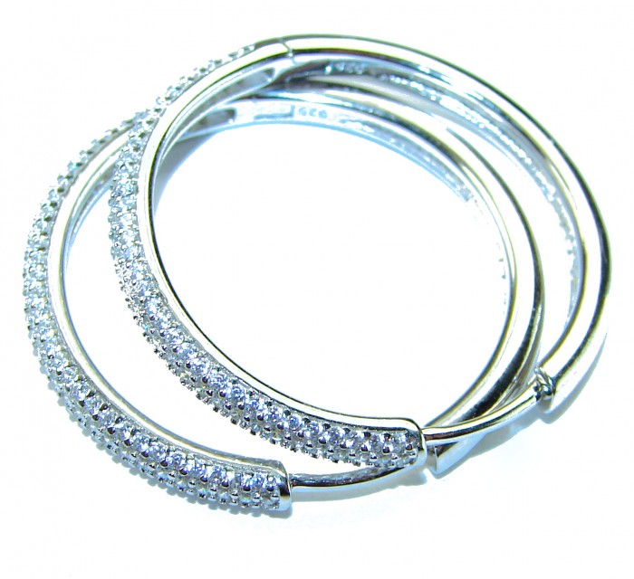 Allure Natural 8.2 carat White Topaz .925 Sterling Silver handcrafted hoop earrings - Sterling silver hoop earrings with white topaz, top view.