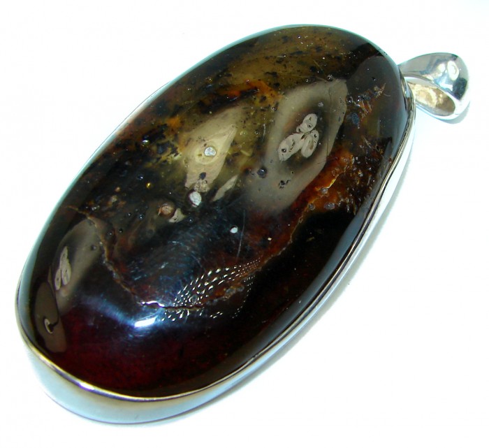 LARGE Golden Amber .925 Sterling Silver handmade Pendant - photo 2