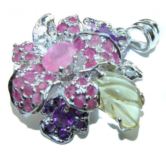Luxurious Style Red Ribbon Ruby .925 Sterling Silver handmade Pendant - photo 2