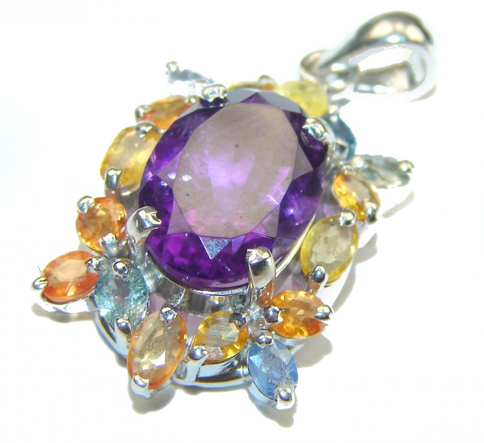 Classy Beauty Amethyst multicolor Sapphire .925 Sterling Silver handcrafted pendant - photo 2