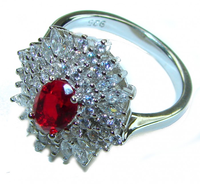Red Brilliance 4.5 carat Ruby .925 Silver handcrafted Cocktail Ring s. 7 - photo 1