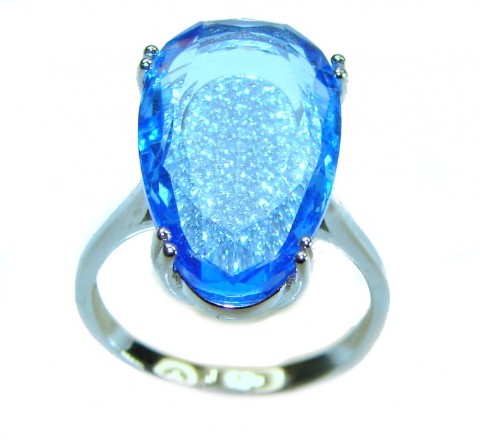 Blue Sky 10.5 carat Swiss Blue Topaz .925 Sterling Silver Handcrafted Ring size 7 - photo 2