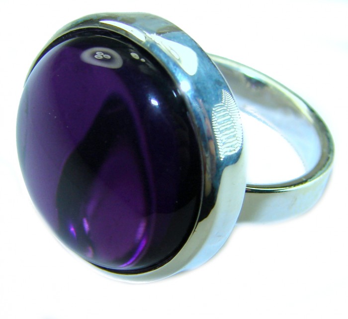 Purple Moon 22.2 carat Amethyst 14K Gold over .925 Sterling Silver Handcrafted Large Ring size 7 adjustable - Close-up of a purple amethyst ring in sterling silver setting.