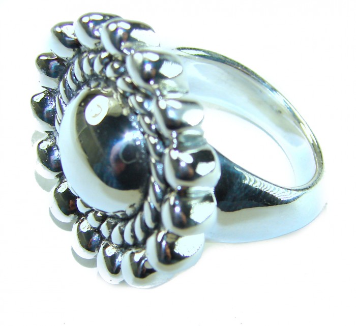 Perfection - Bali made .925 Sterling Silver handcrafted Ring s. 6 - Side view of handcrafted Bali sterling silver ring with ornate details.