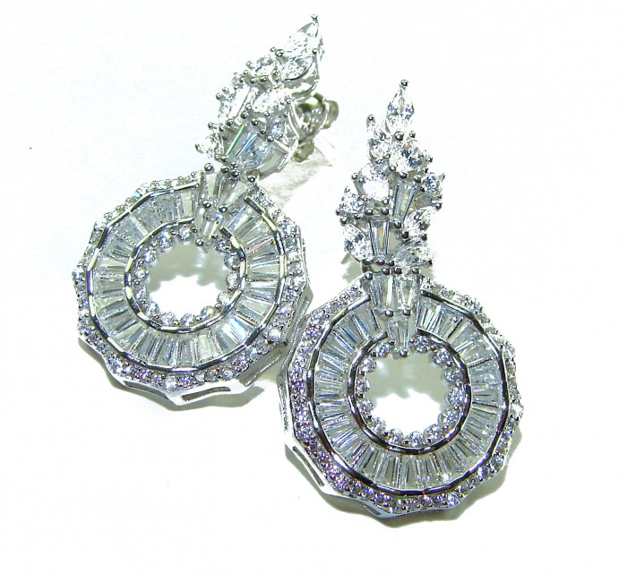 Art Deco - Luxurious natural 12.5 carat White Topaz .925 Sterling Silver Perfectly handcrafted Earrings - Luxurious white topaz earrings, front view, Art Deco style, 12.5 carats