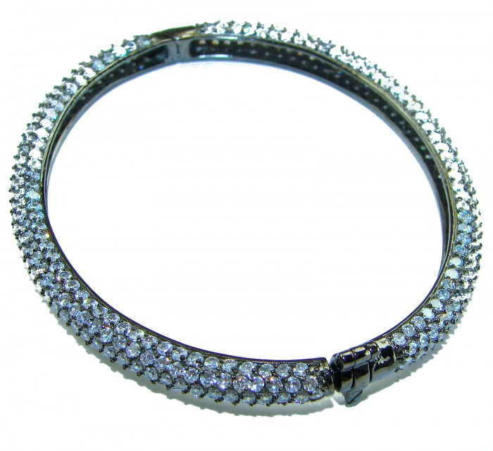 Precious Genuine Pave 22.5 carat White Topaz black rhodium over .925 Sterling Silver handcrafted Bracelet - Side view of sparkling white topaz bracelet with black rhodium clasp.