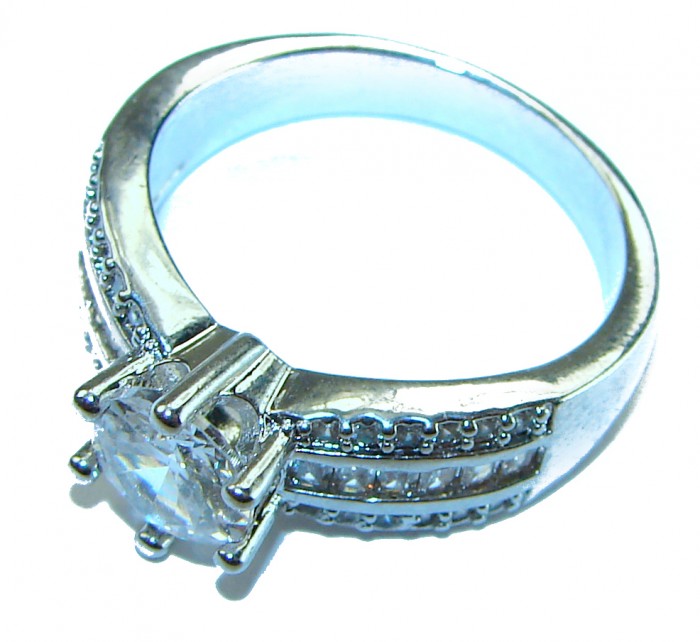 6.8 carat White Topaz .925 Sterling Silver brilliantly handcrafted ring s. 9 - Side view of 6.8 carat White Topaz in .925 Sterling Silver ring