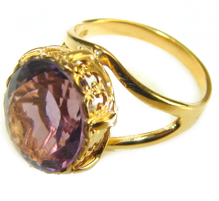 7.2 carat Amethyst 14K Gold over .925 Sterling Silver Handcrafted Ring size 7 1/2 - Side view of amethyst ring, 14K gold over sterling silver