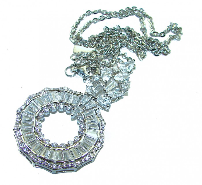 Art Deco - Luxurious natural 24.5 carat White Topaz .925 Sterling Silver Perfectly handcrafted Necklace - Art Deco white topaz pendant with chain, front view, detailed stones