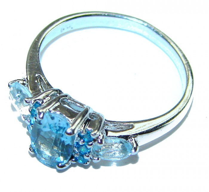 1.7 carat oval cut Blue Swiss Topaz .925 Sterling Silver handcrafted Ring size 6 1/4 - photo 1