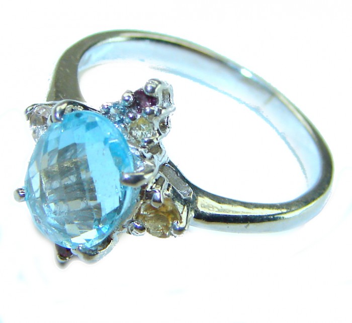1.7 carat oval cut Blue Swiss Topaz .925 Sterling Silver handcrafted Ring size 7 - photo 1