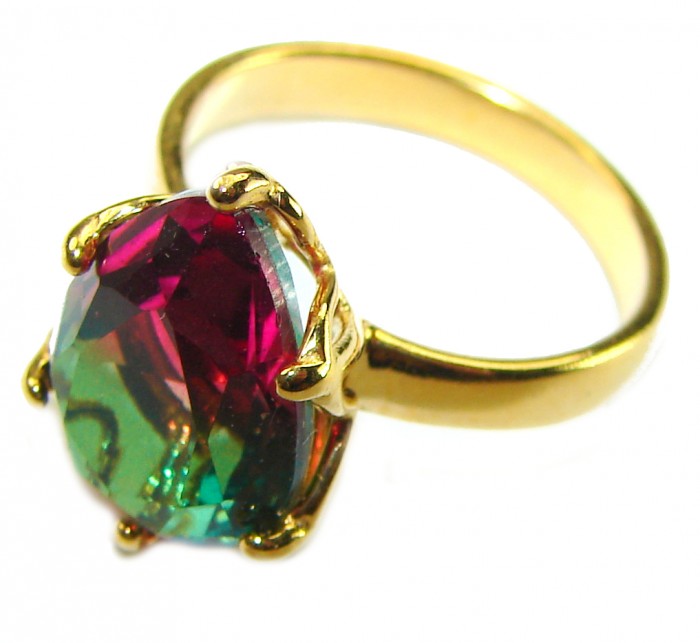 7.9 carat pear cut Brazilian Tourmaline 14K Gold over .925 Sterling Silver Perfectly handcrafted Ring s. 7 - Close-up of 7.9 ct pear cut Brazilian Tourmaline ring in 14K gold.