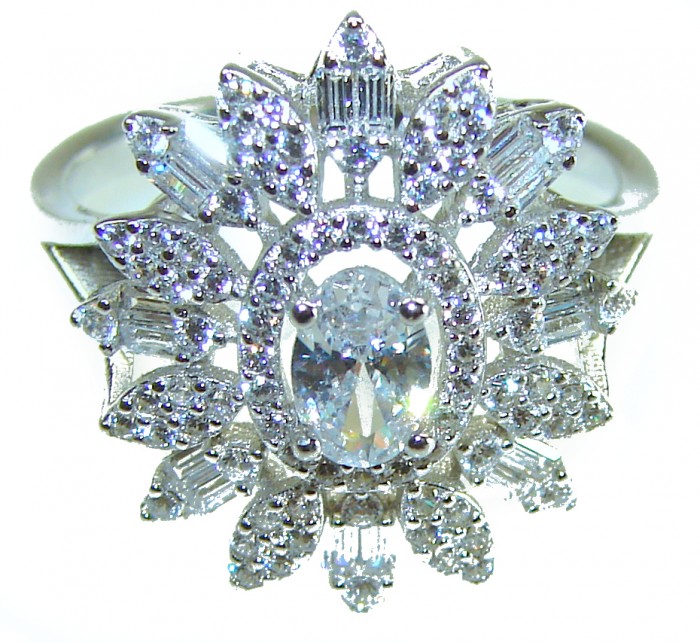 LUXURIOUS 10.2 carat White Topaz .925 Sterling Silver handcrafted Ring s. 7 - Close-up of white topaz and sterling silver ring showing intricate design.