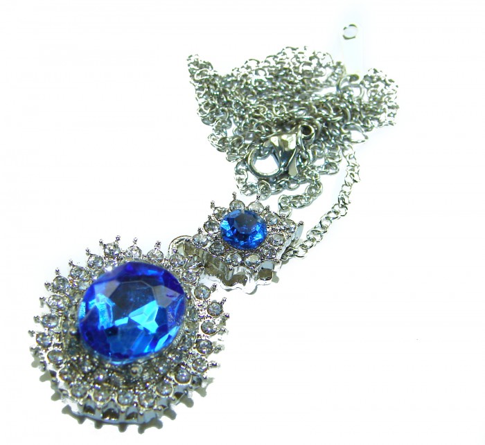 Pacifica 15.5 carat Swiss Blue Topaz .925 Sterling Silver Handcrafted necklace - Close-up of blue topaz necklace with intricate silver detailing.