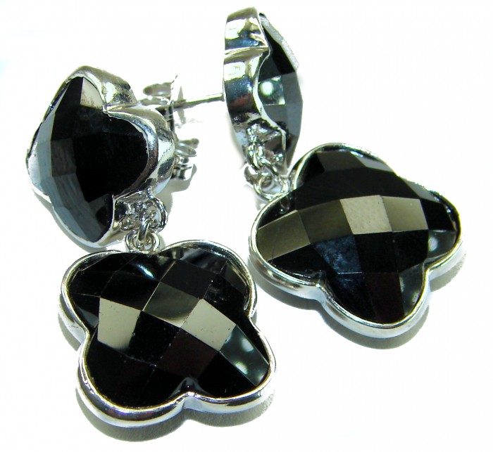 Alessandra 22.5 carat Champagne Smoky Topaz .925 Sterling Silver handmade Earrings - Close-up of Alessandra earrings with smoky topaz stones.