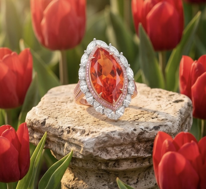 Leonor - Incredible 30.5 carat Spessartine Garnet .925 Sterling Silver dipped in rhodium brilliantly handcrafted large Statement Ring size 7 - photo 5