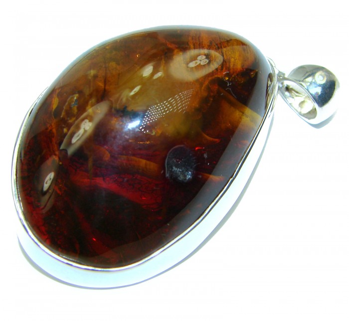 HUGE Genuine Baltic Amber .925 Sterling Silver handmade pendant - photo 1