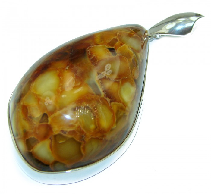 LARGE 33.9 grams Honey Fossil Baltic Amber .925 Sterling Silver handmade pendant - photo 1