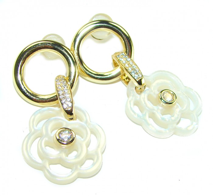 Genuine Blister Pearl 0.3 carat lab grown Diamond 18K Gold over .925 Sterling Silver handcrafted Statement Earrings - photo 3